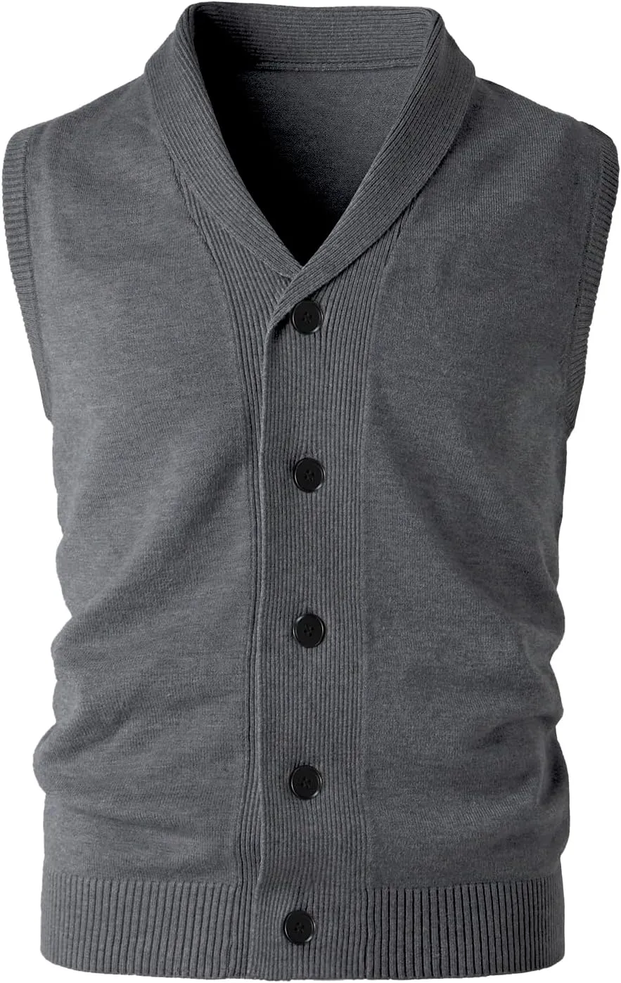 Men's Shawl Collar Sweater Vest Casual Sleeveless Knitted Button Cardigan Vest Knitwear