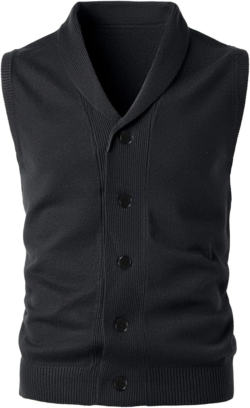 Men's Shawl Collar Sweater Vest Casual Sleeveless Knitted Button Cardigan Vest Knitwear