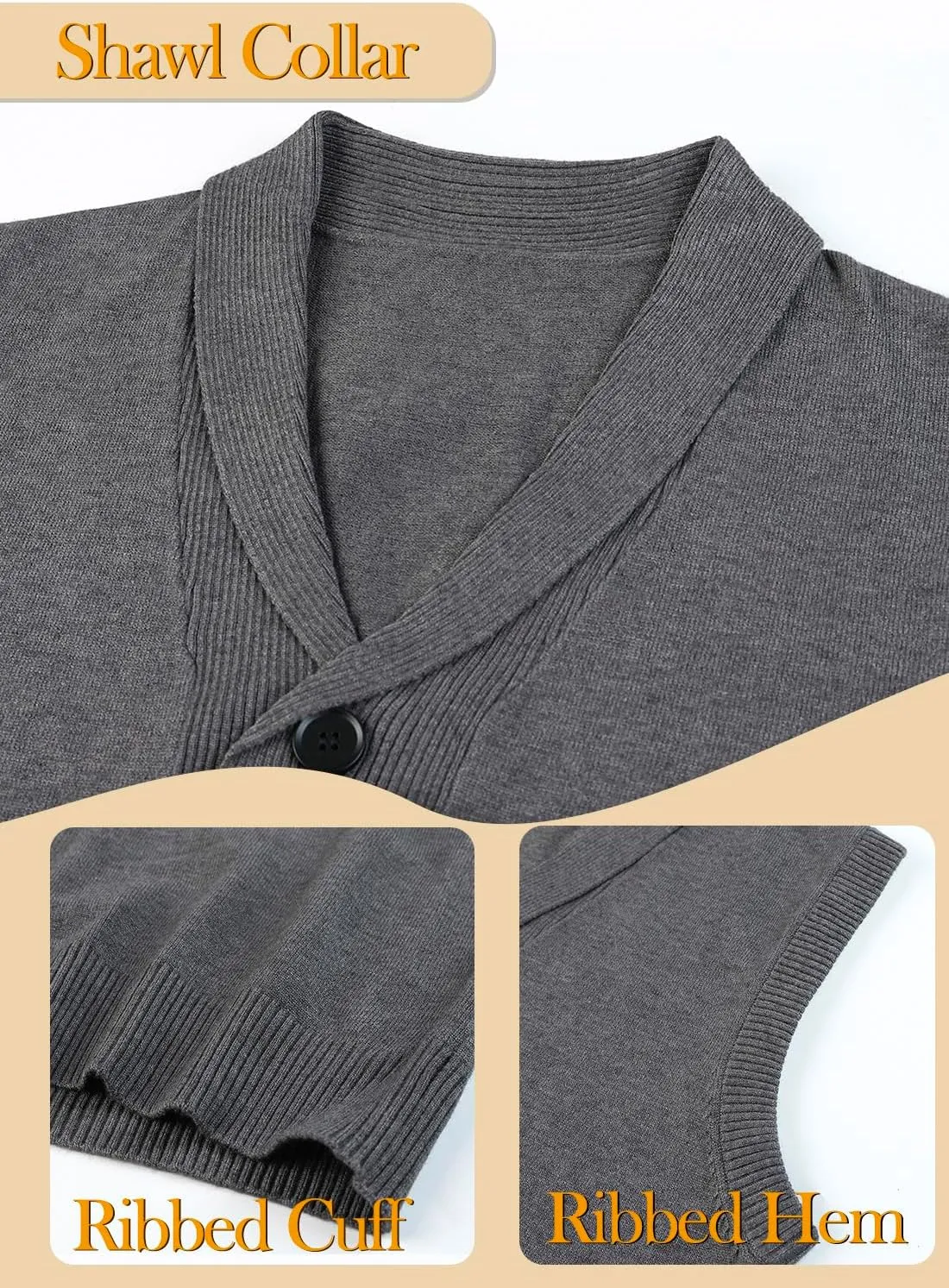 Men's Shawl Collar Sweater Vest Casual Sleeveless Knitted Button Cardigan Vest Knitwear