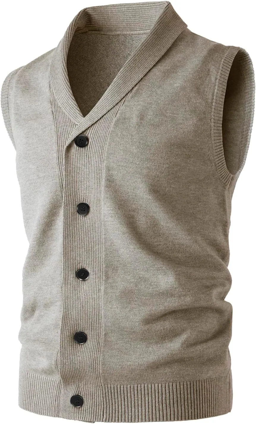 Men's Shawl Collar Sweater Vest Casual Sleeveless Knitted Button Cardigan Vest Knitwear