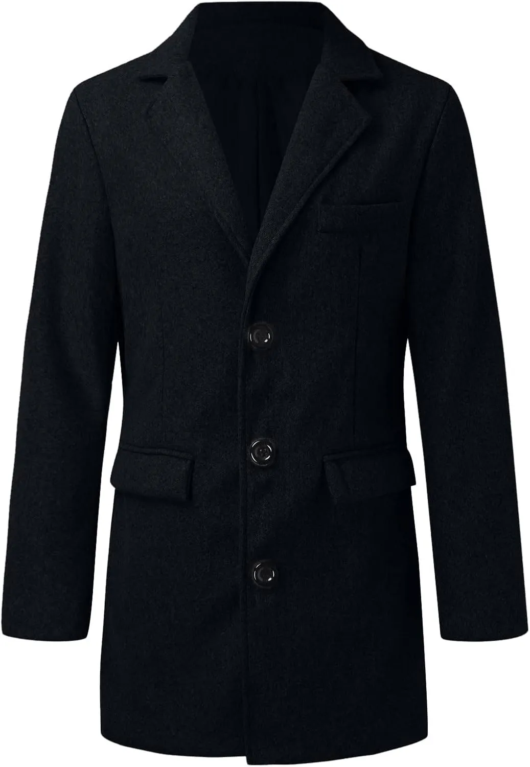 Mens Slim Fit Single Breasted Trench Coats Notched Collar Mid Long Jackets Casual Windproof Pea Coats Windbreaker