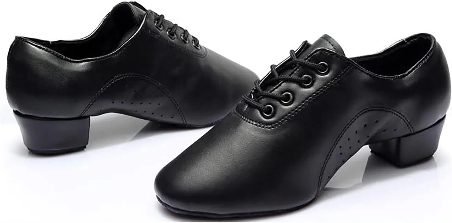 Men's Solid Color Lace Up Modern Dance Shoes Dance Hall Latin Dance Shoes Mens Leather Sandals Mens Dancing Shoes with Leather Soles