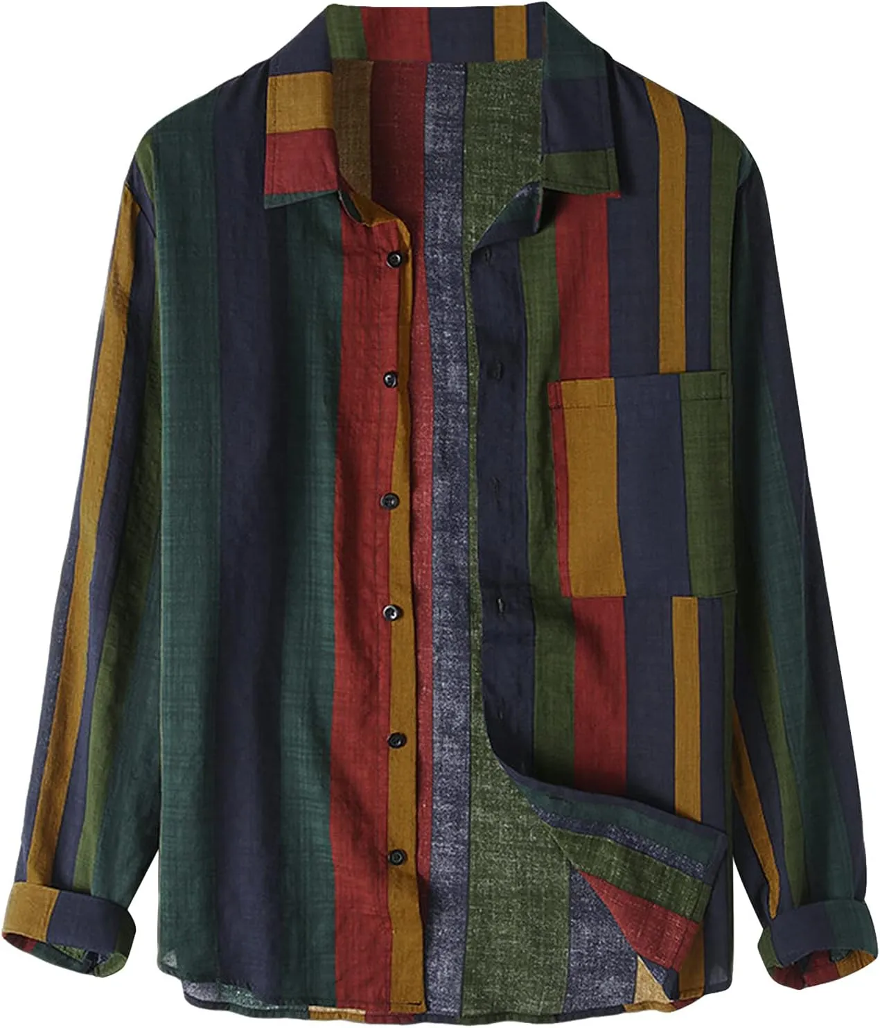 Men's Striped Shirts Casual Long Sleeve Button Down Shirts Relaxed Fit Vintage Work Dress Shirts Beach Hawaiian Shirts