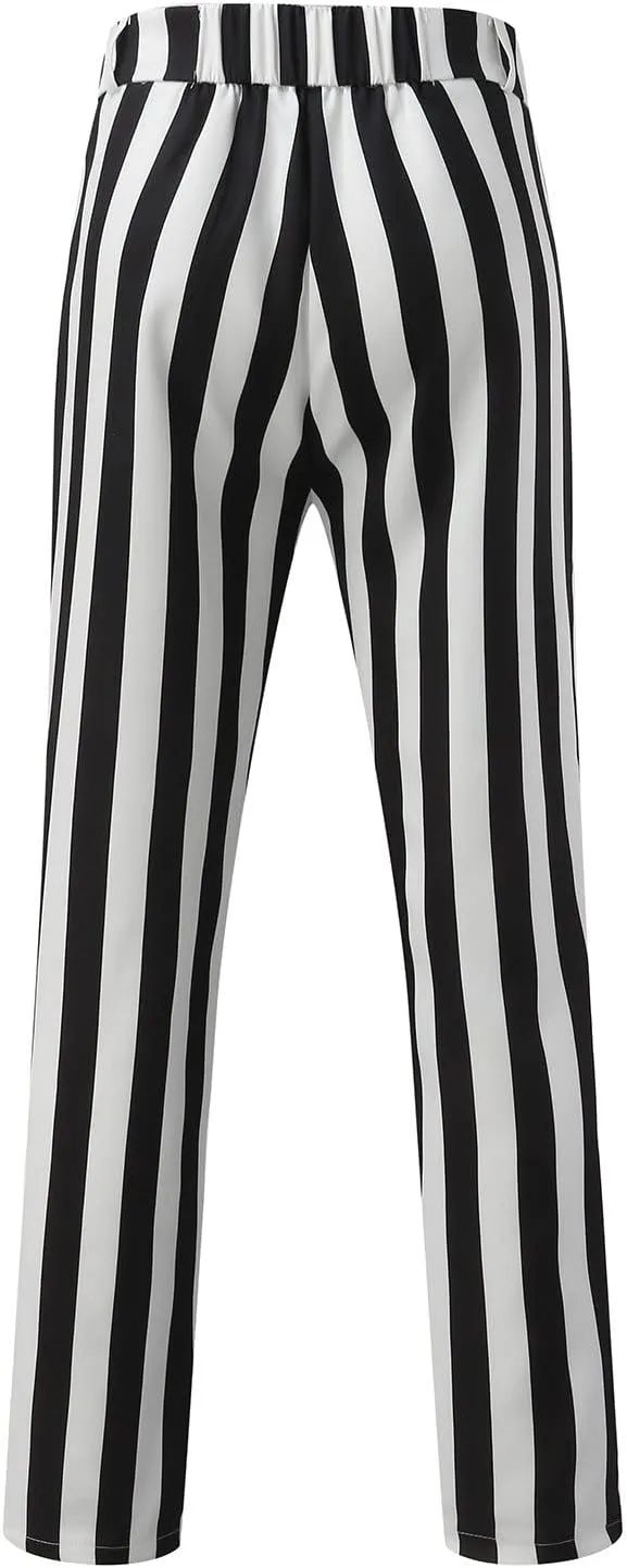 Mens Striped Stretch Dress Pants Slim Fit Skinny Fashion Chino Pants Casual Business Golf Flat Front Long Suit Pant