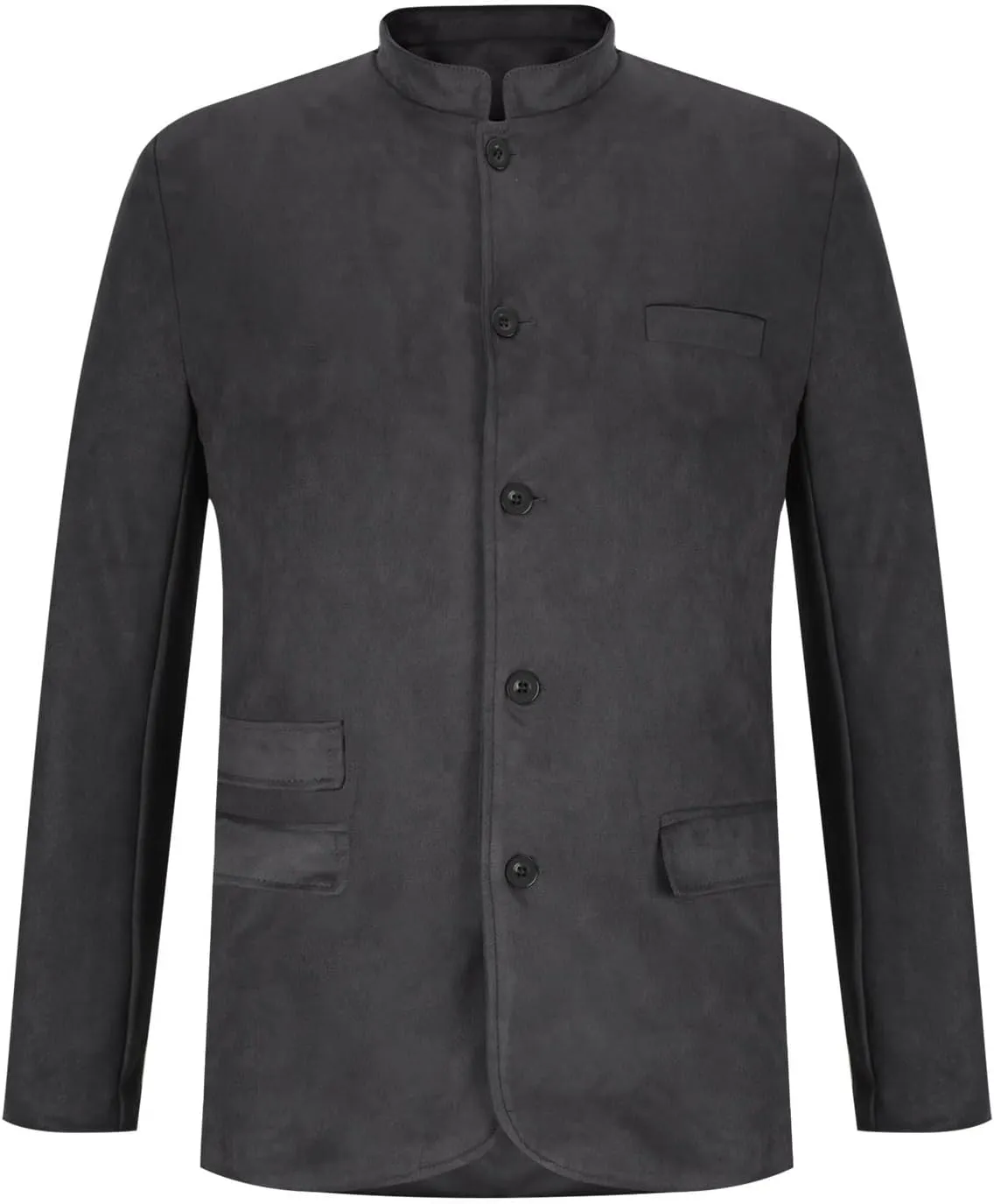 Men's Suede Blazer Jacket Single Breasted Collarless Sport Coats Slim Fit Long Sleeve Casual Suit Jackets