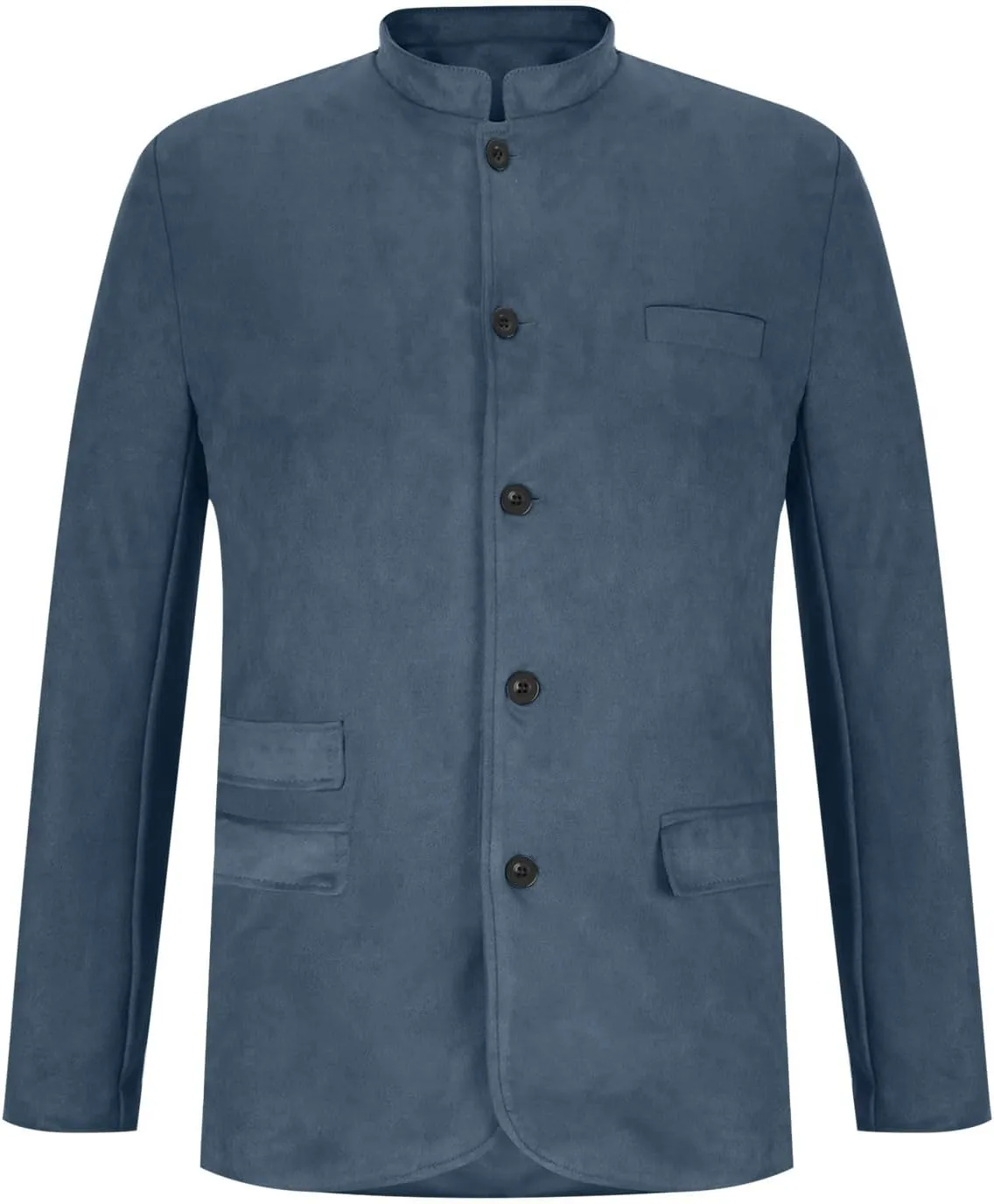 Men's Suede Blazer Jacket Single Breasted Collarless Sport Coats Slim Fit Long Sleeve Casual Suit Jackets