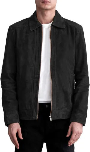 Men's Suede Shirt Zipper Jacket Full Zip Casual Vintage Jackets Suede Leather Jackets for Mens