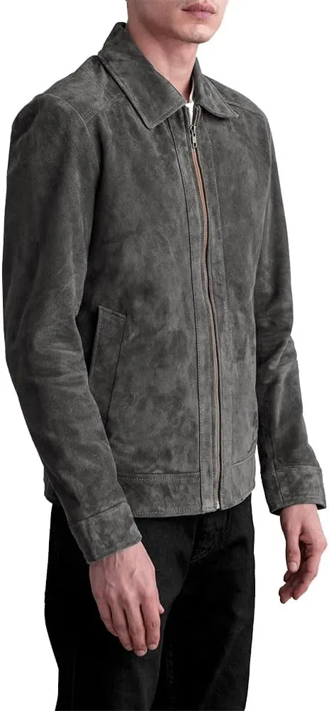 Men's Suede Shirt Zipper Jacket Full Zip Casual Vintage Jackets Suede Leather Jackets for Mens
