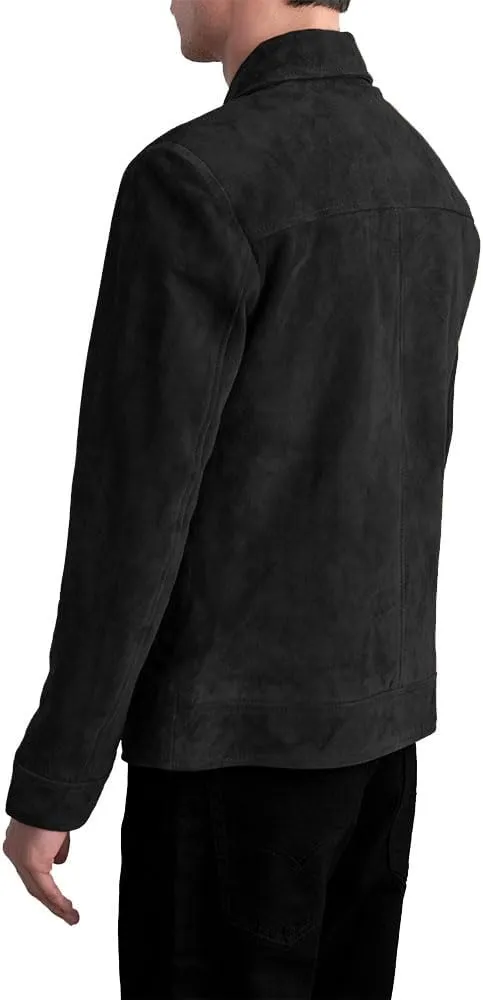 Men's Suede Shirt Zipper Jacket Full Zip Casual Vintage Jackets Suede Leather Jackets for Mens