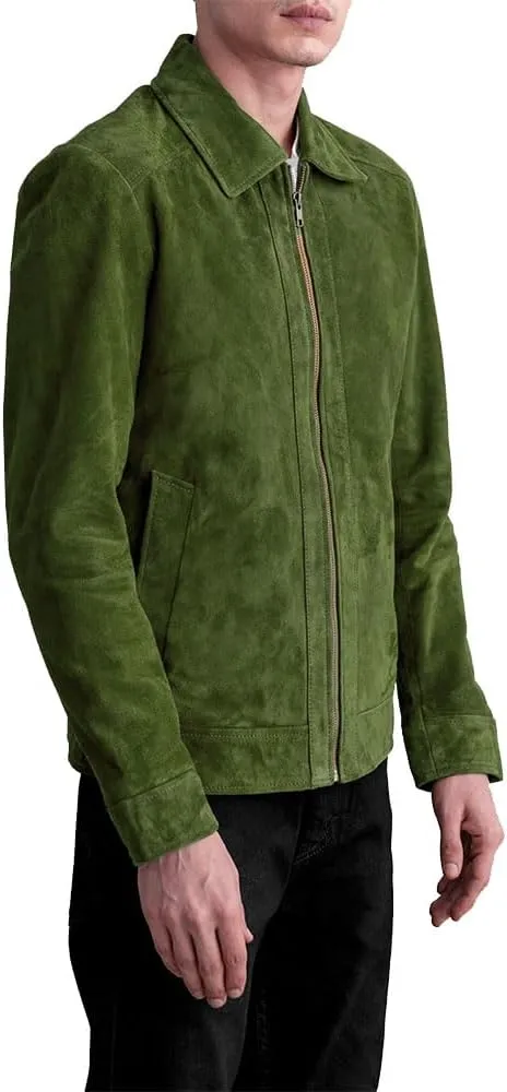 Men's Suede Shirt Zipper Jacket Full Zip Casual Vintage Jackets Suede Leather Jackets for Mens