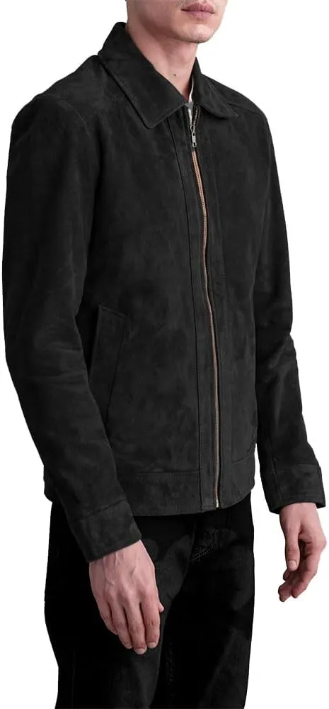 Men's Suede Shirt Zipper Jacket Full Zip Casual Vintage Jackets Suede Leather Jackets for Mens