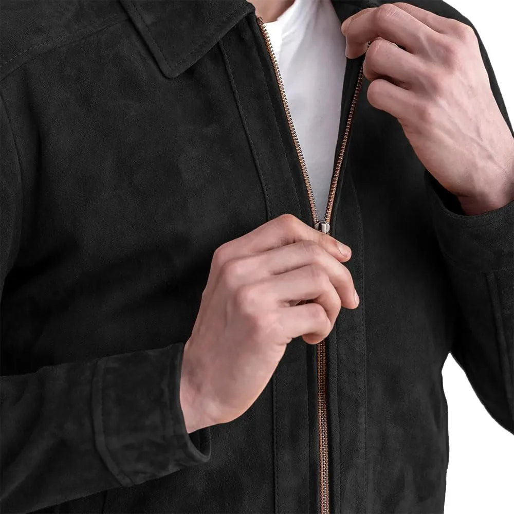 Men's Suede Shirt Zipper Jacket Full Zip Casual Vintage Jackets Suede Leather Jackets for Mens