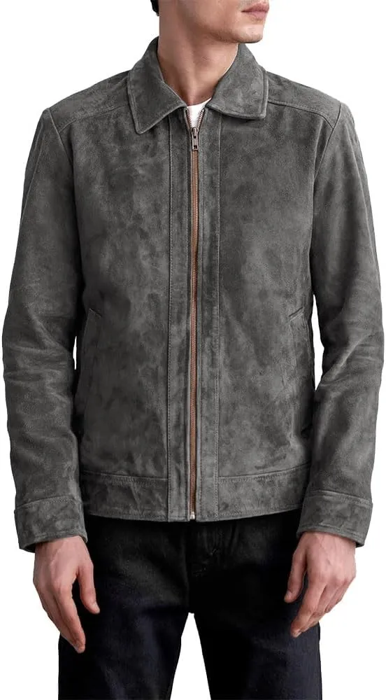 Men's Suede Shirt Zipper Jacket Full Zip Casual Vintage Jackets Suede Leather Jackets for Mens