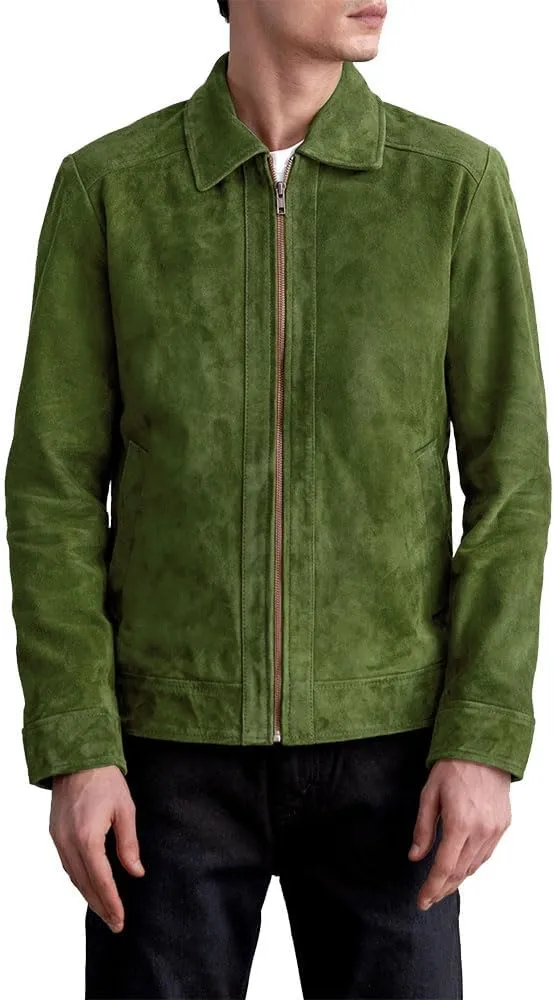 Men's Suede Shirt Zipper Jacket Full Zip Casual Vintage Jackets Suede Leather Jackets for Mens
