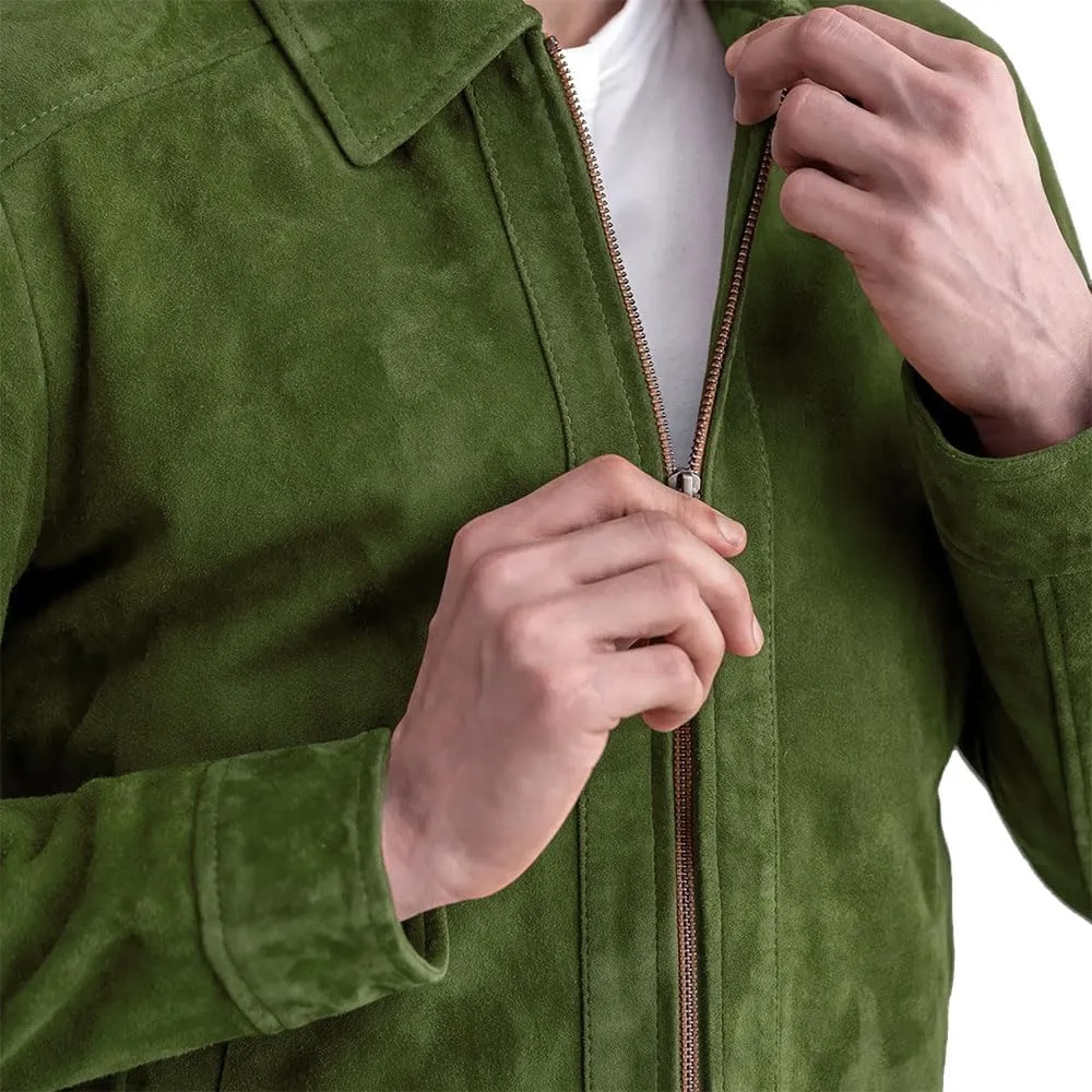 Men's Suede Shirt Zipper Jacket Full Zip Casual Vintage Jackets Suede Leather Jackets for Mens