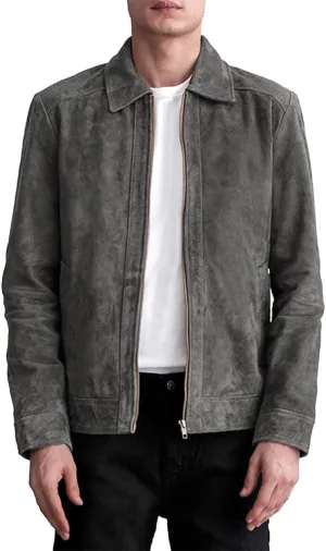 Men's Suede Shirt Zipper Jacket Full Zip Casual Vintage Jackets Suede Leather Jackets for Mens
