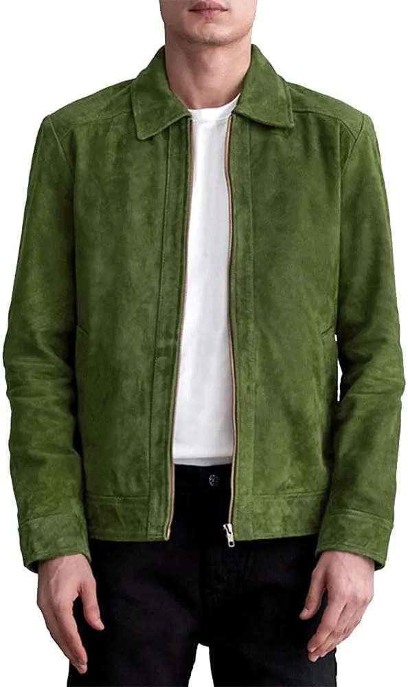 Men's Suede Shirt Zipper Jacket Full Zip Casual Vintage Jackets Suede Leather Jackets for Mens