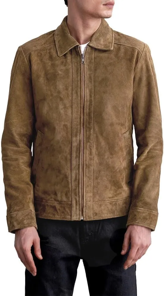 Men's Suede Shirt Zipper Jacket Full Zip Casual Vintage Jackets Suede Leather Jackets for Mens