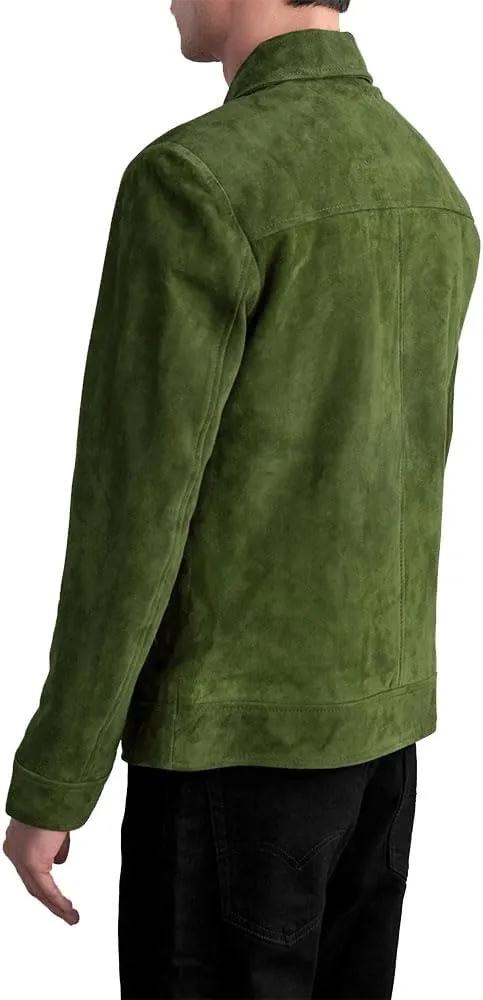 Men's Suede Shirt Zipper Jacket Full Zip Casual Vintage Jackets Suede Leather Jackets for Mens