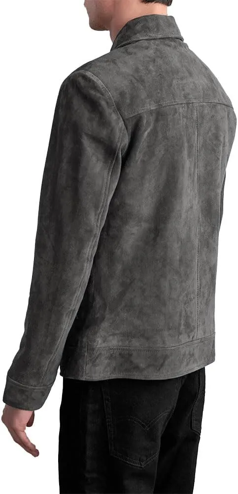 Men's Suede Shirt Zipper Jacket Full Zip Casual Vintage Jackets Suede Leather Jackets for Mens