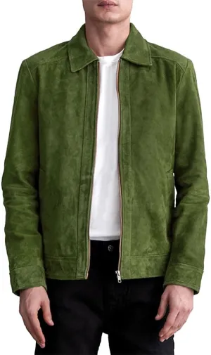 Men's Suede Shirt Zipper Jacket Full Zip Casual Vintage Jackets Suede Leather Jackets for Mens