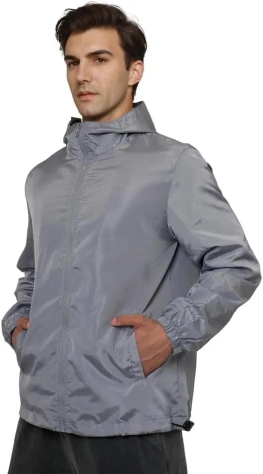 Mens Windbreaker Jackets Lightweight Hooded Zippered Jackets for Men Hiking Cycling Sportswear