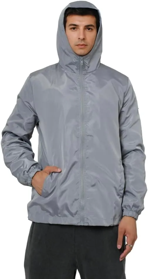 Mens Windbreaker Jackets Lightweight Hooded Zippered Jackets for Men Hiking Cycling Sportswear
