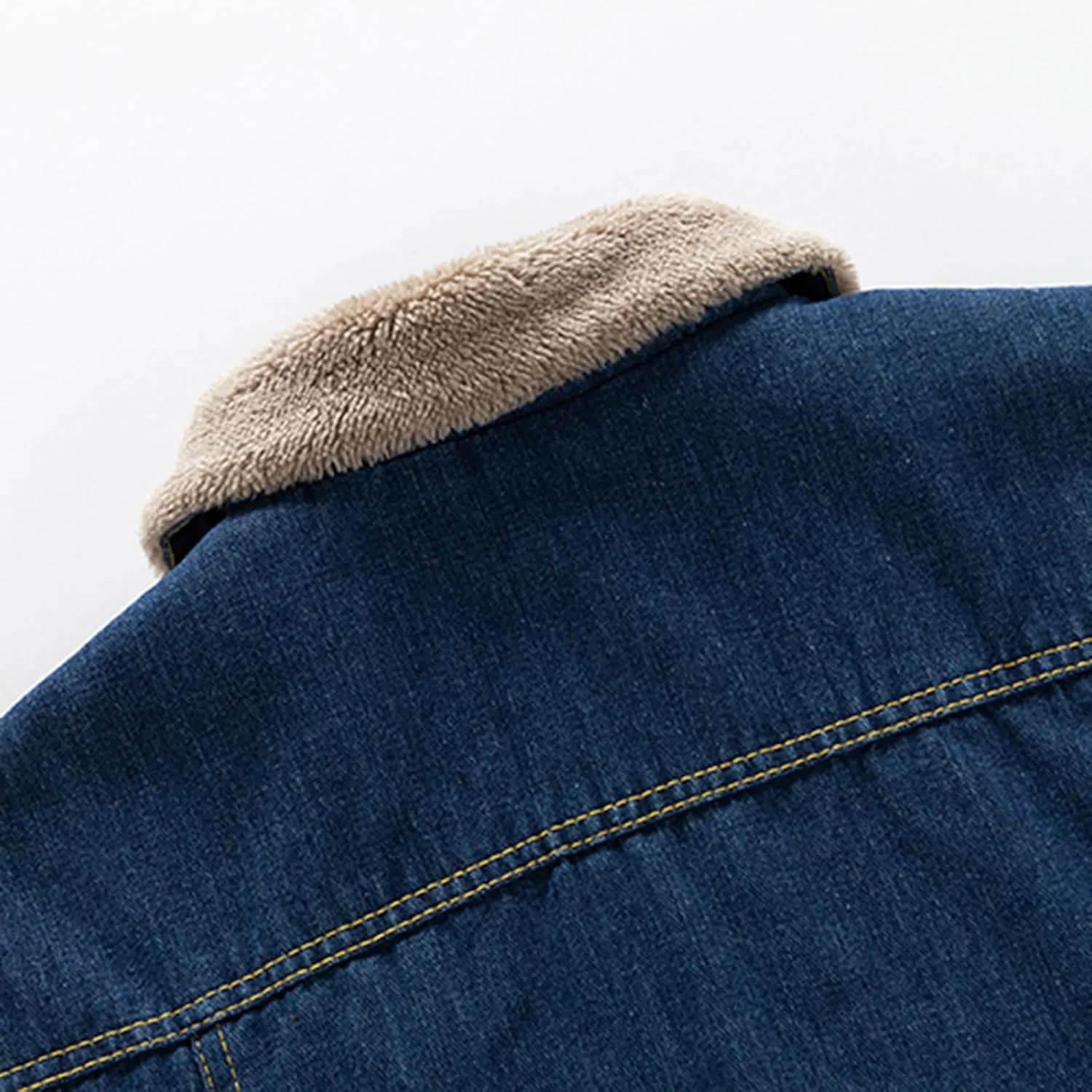 Men's Winter Coat: Fleece Lined Denim Jacket with Pockets, Big & Tall Sizes, Multicoloured