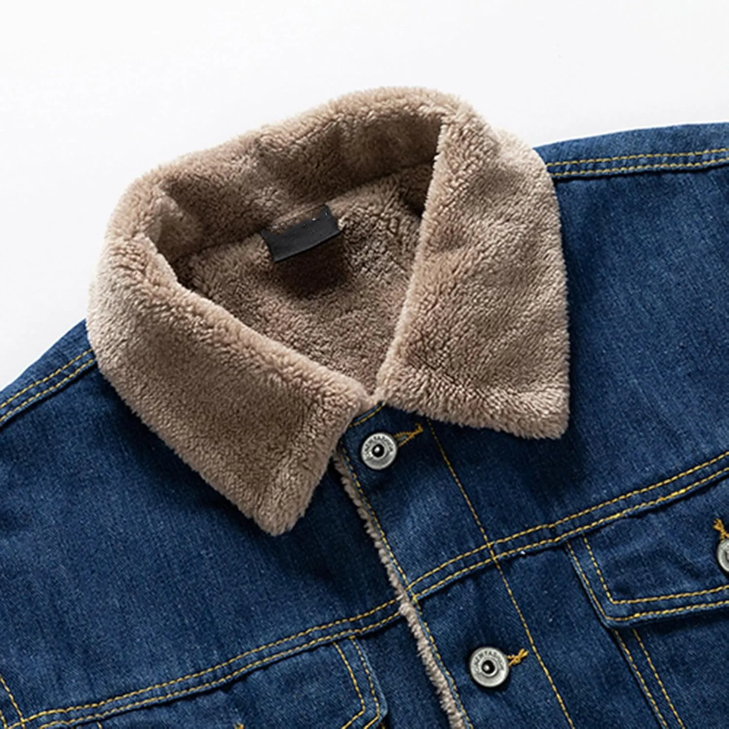 Men's Winter Coat: Fleece Lined Denim Jacket with Pockets, Big & Tall Sizes, Multicoloured