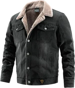 Men's Winter Coat: Fleece Lined Denim Jacket with Pockets, Big & Tall Sizes, Multicoloured