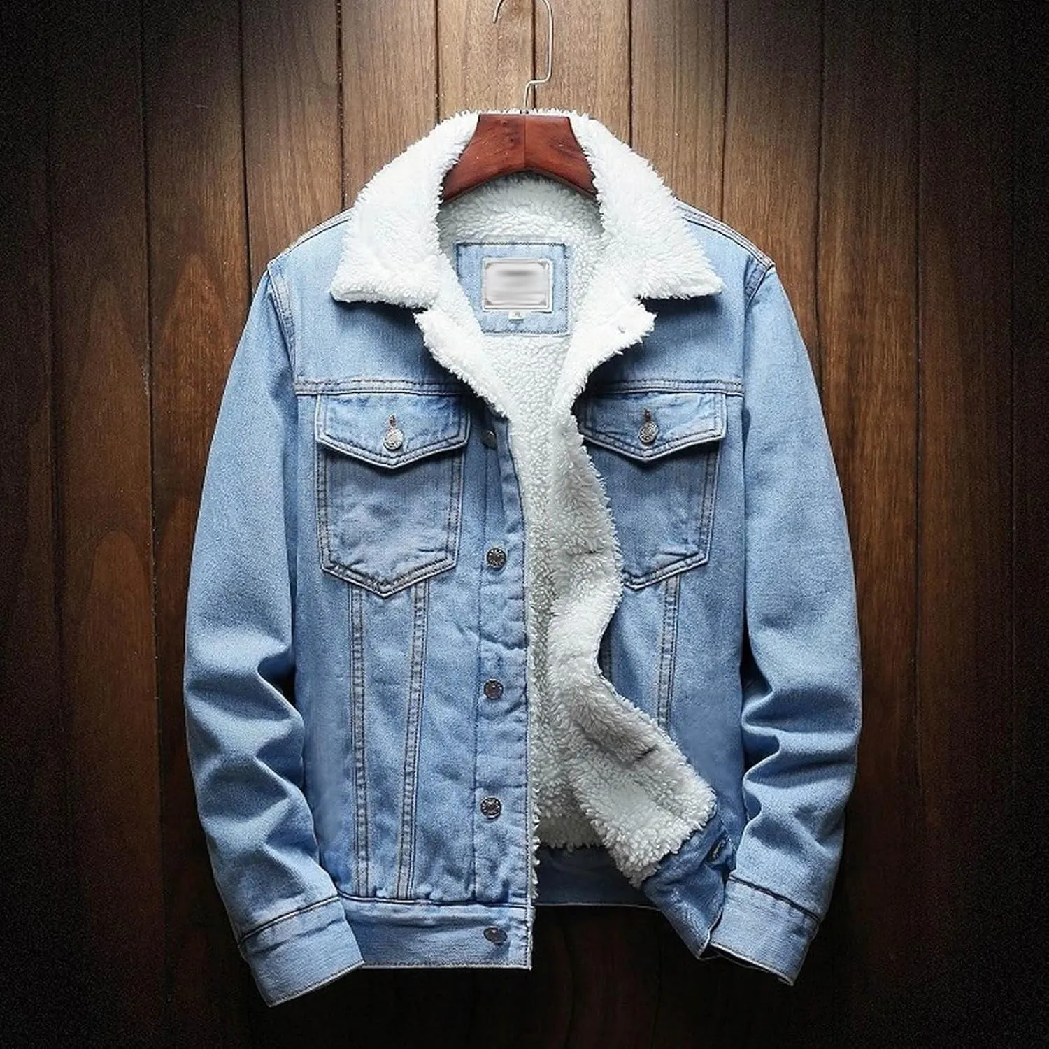 Men's Winter Coat: Fleece Lined Denim Jacket with Pockets, Big & Tall Sizes, Multicoloured