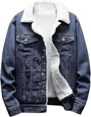 Men's Winter Coat: Fleece Lined Denim Jacket with Pockets, Big & Tall Sizes, Multicoloured
