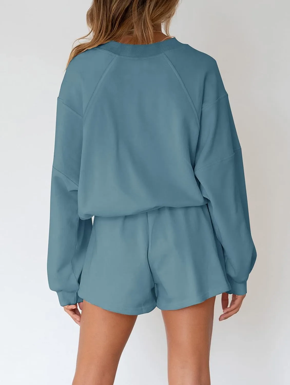 MEROKEETY Women's 2025 Fall Oversized Batwing Sleeve Lounge Sets Casual Top and Shorts 2 Piece Outfits Sweatsuit