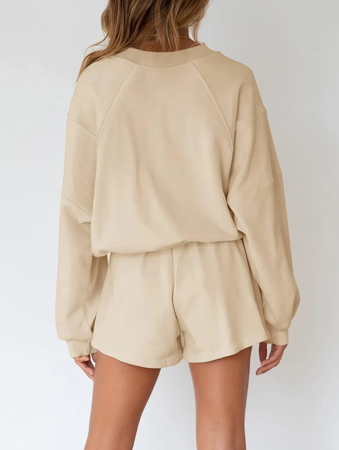 MEROKEETY Women's 2025 Fall Oversized Batwing Sleeve Lounge Sets Casual Top and Shorts 2 Piece Outfits Sweatsuit