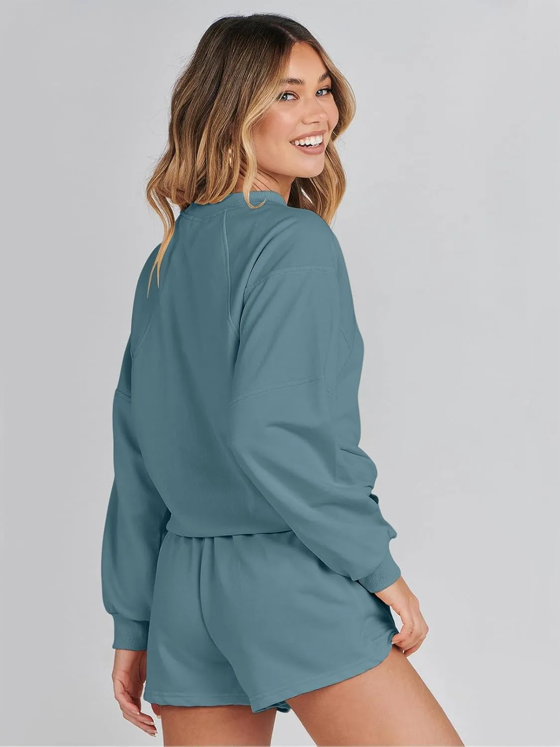 MEROKEETY Women's 2025 Fall Oversized Batwing Sleeve Lounge Sets Casual Top and Shorts 2 Piece Outfits Sweatsuit