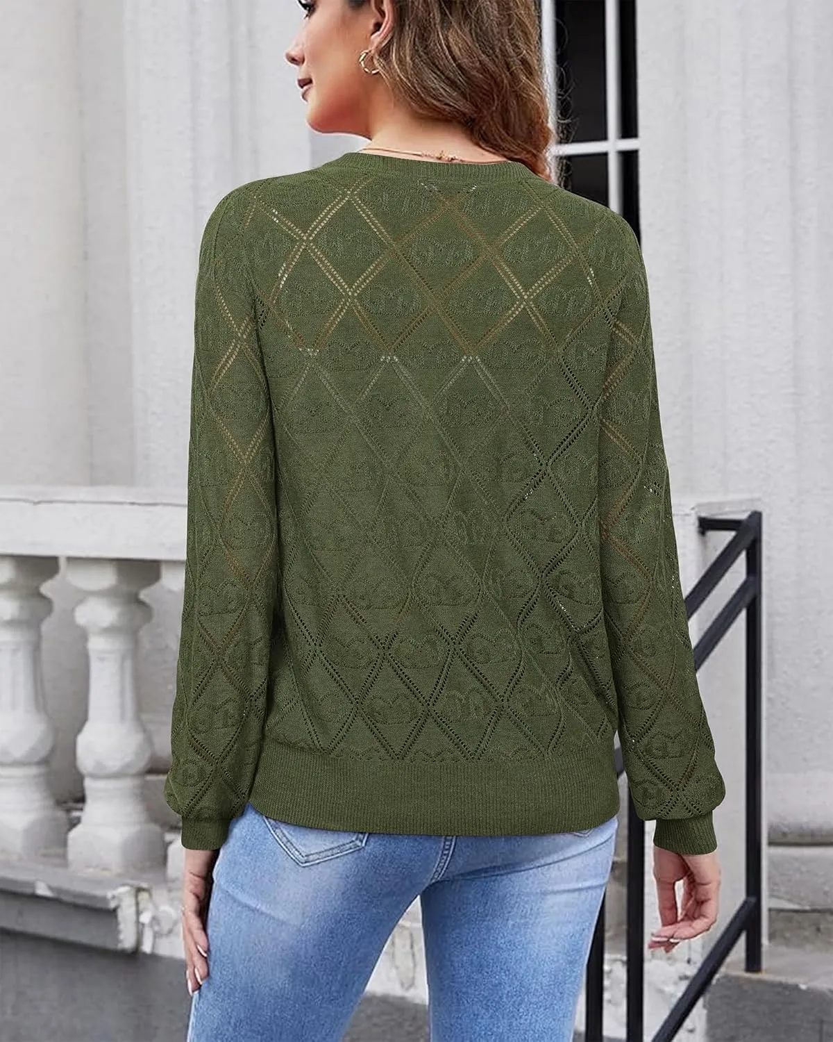 Messic Women's Lightweight Cardigan Shrugs Hollowed-Out Button Down Crochet Knit Sweater Tops