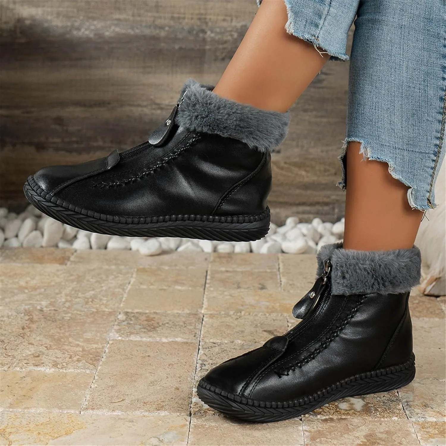 Mid Calf Winter Boots for Women Waterproof Snow Womens Snow Boots 9.5 Wide Waterproof Snow Boots Women Pull on Wide Calf Snow Boots for Women Low Heel Botas De Frio Para Mujer Bajita