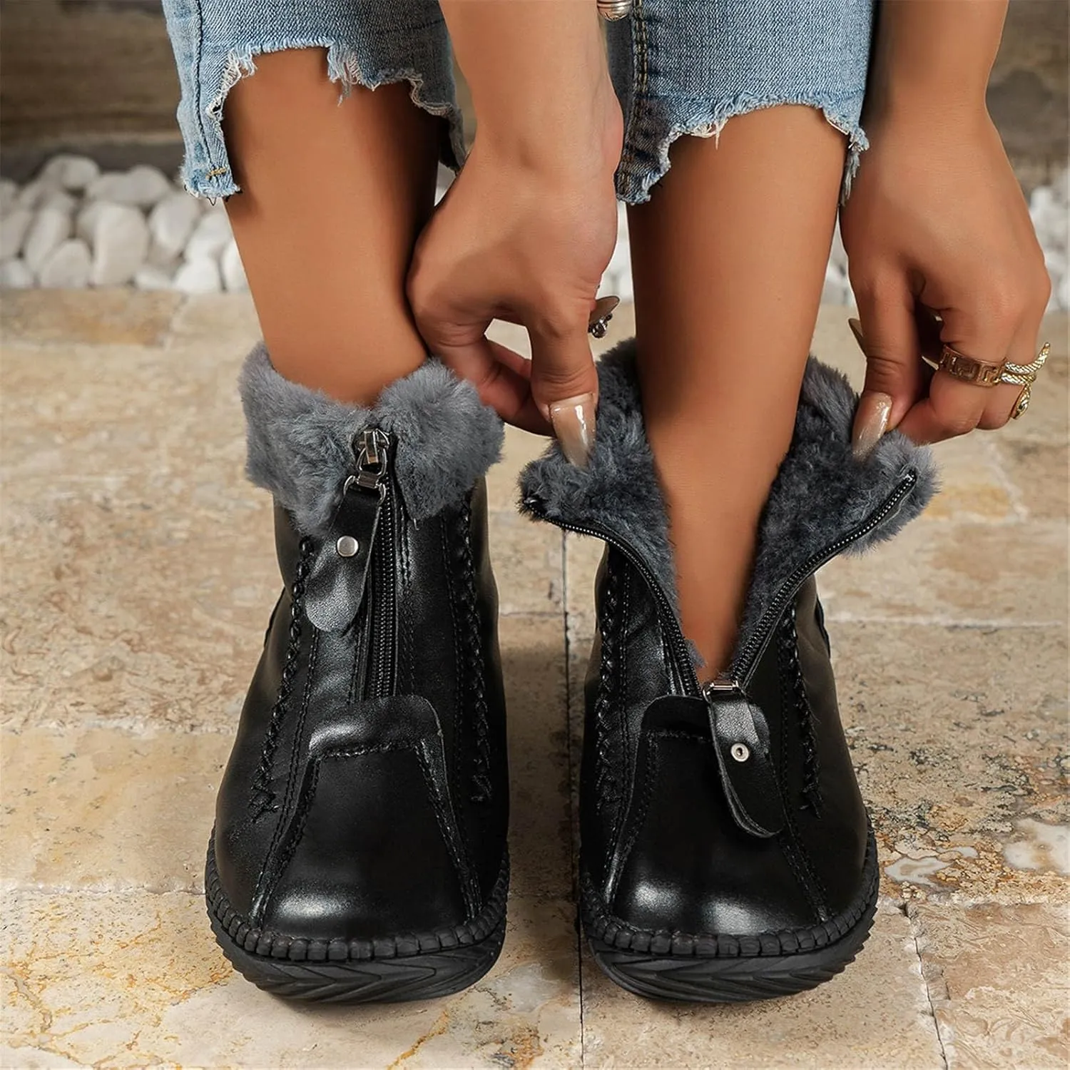 Mid Calf Winter Boots for Women Waterproof Snow Womens Snow Boots 9.5 Wide Waterproof Snow Boots Women Pull on Wide Calf Snow Boots for Women Low Heel Botas De Frio Para Mujer Bajita