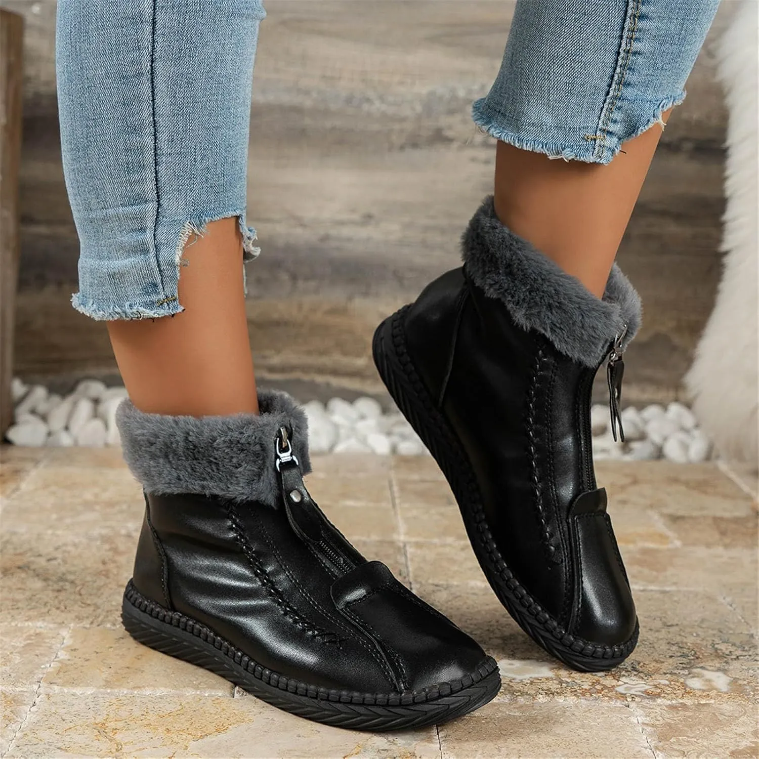 Mid Calf Winter Boots for Women Waterproof Snow Womens Snow Boots 9.5 Wide Waterproof Snow Boots Women Pull on Wide Calf Snow Boots for Women Low Heel Botas De Frio Para Mujer Bajita