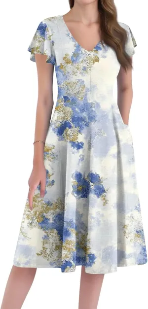 Midi Dresses Short Sleeve Deep V Neck Summer Casual Plus Size Split Trendy Casual Wedding Guest Dresses for Women Long