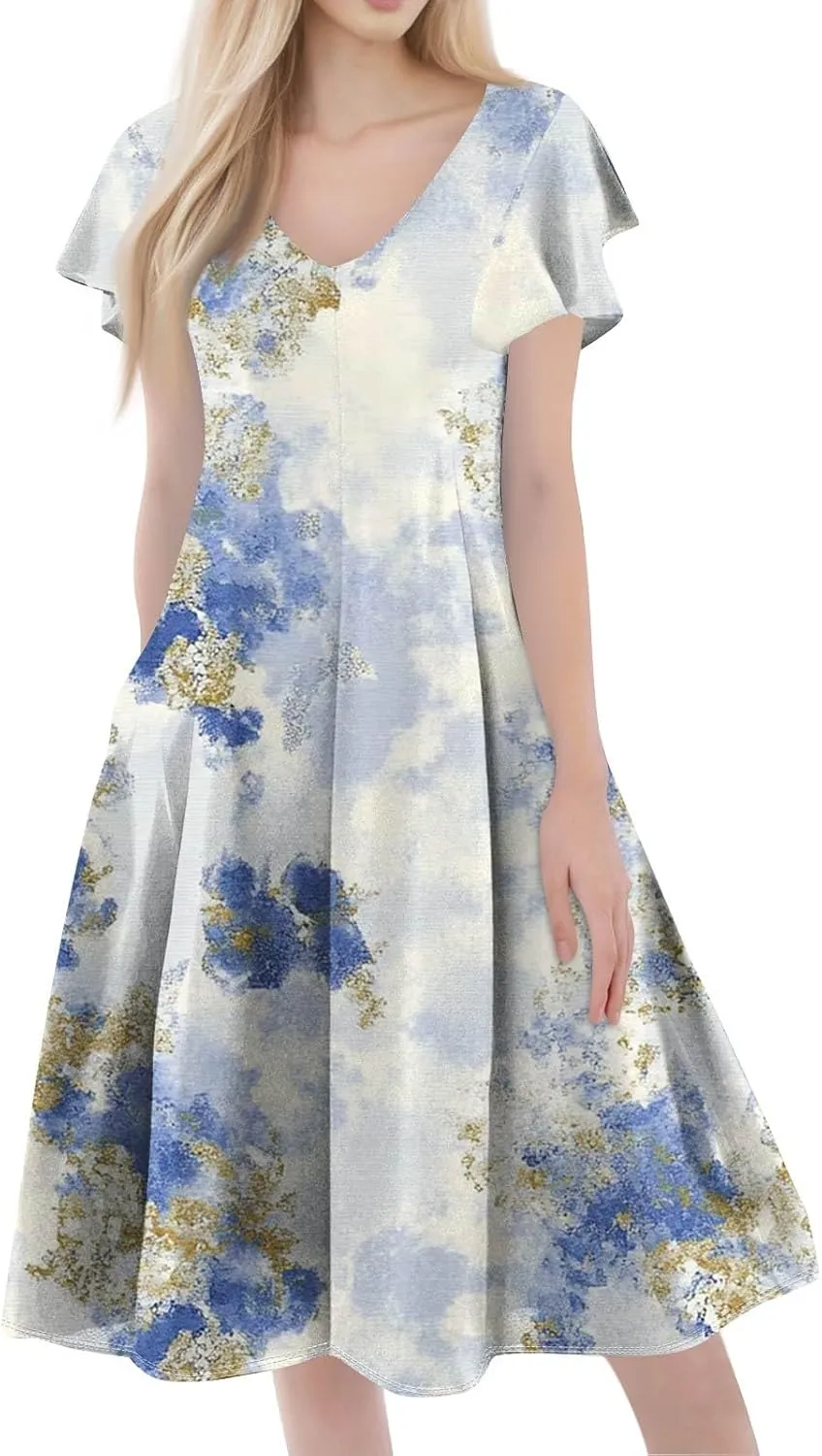 Midi Dresses Short Sleeve Deep V Neck Summer Casual Plus Size Split Trendy Casual Wedding Guest Dresses for Women Long