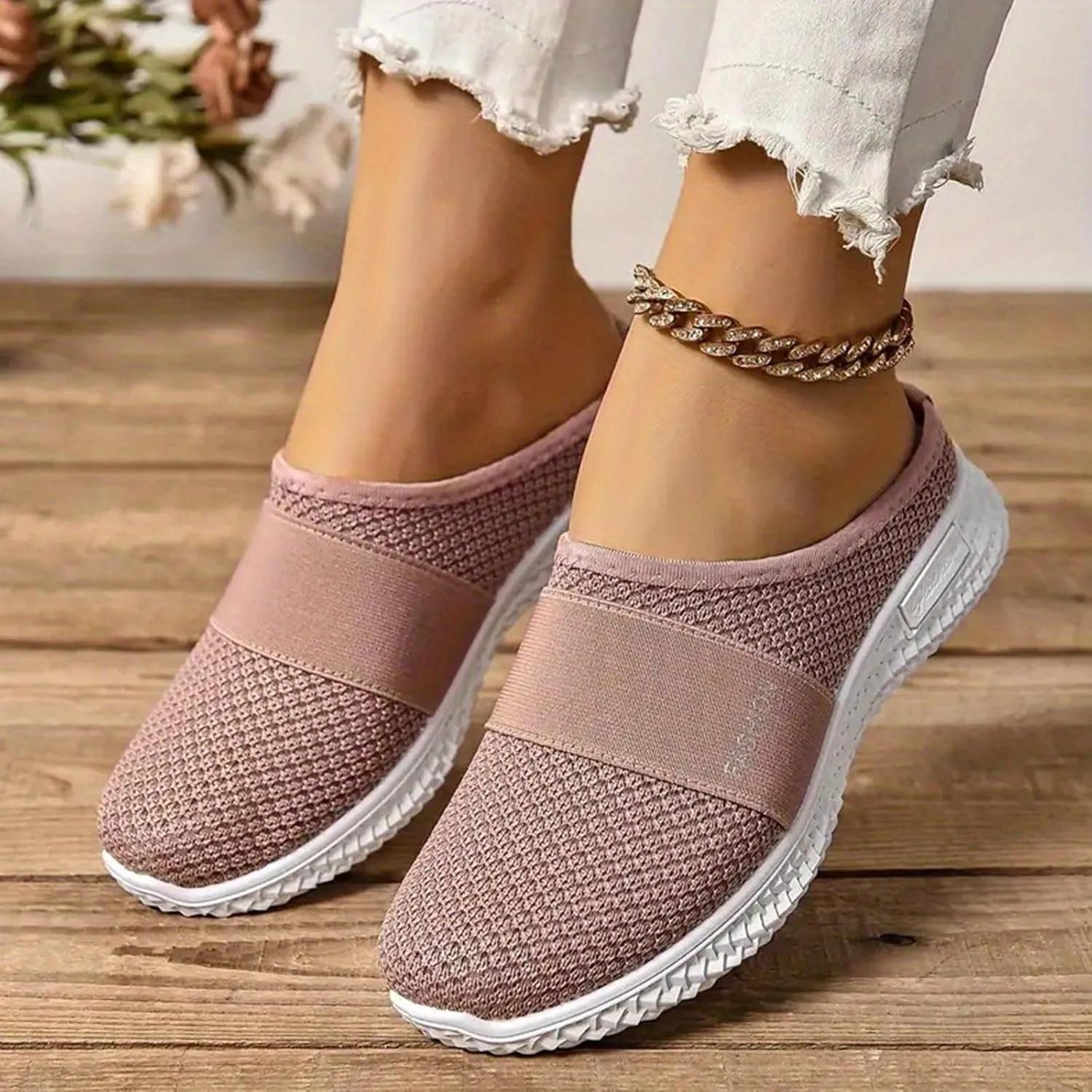 Mmoneyake Slip On Mules for Women Lightweight Open Back Shoes Comfort Walking Shoes Breathable Slippers Closed Toe Slides Backless Low Wedge Slip On Shoe Garden Clogs Shoe