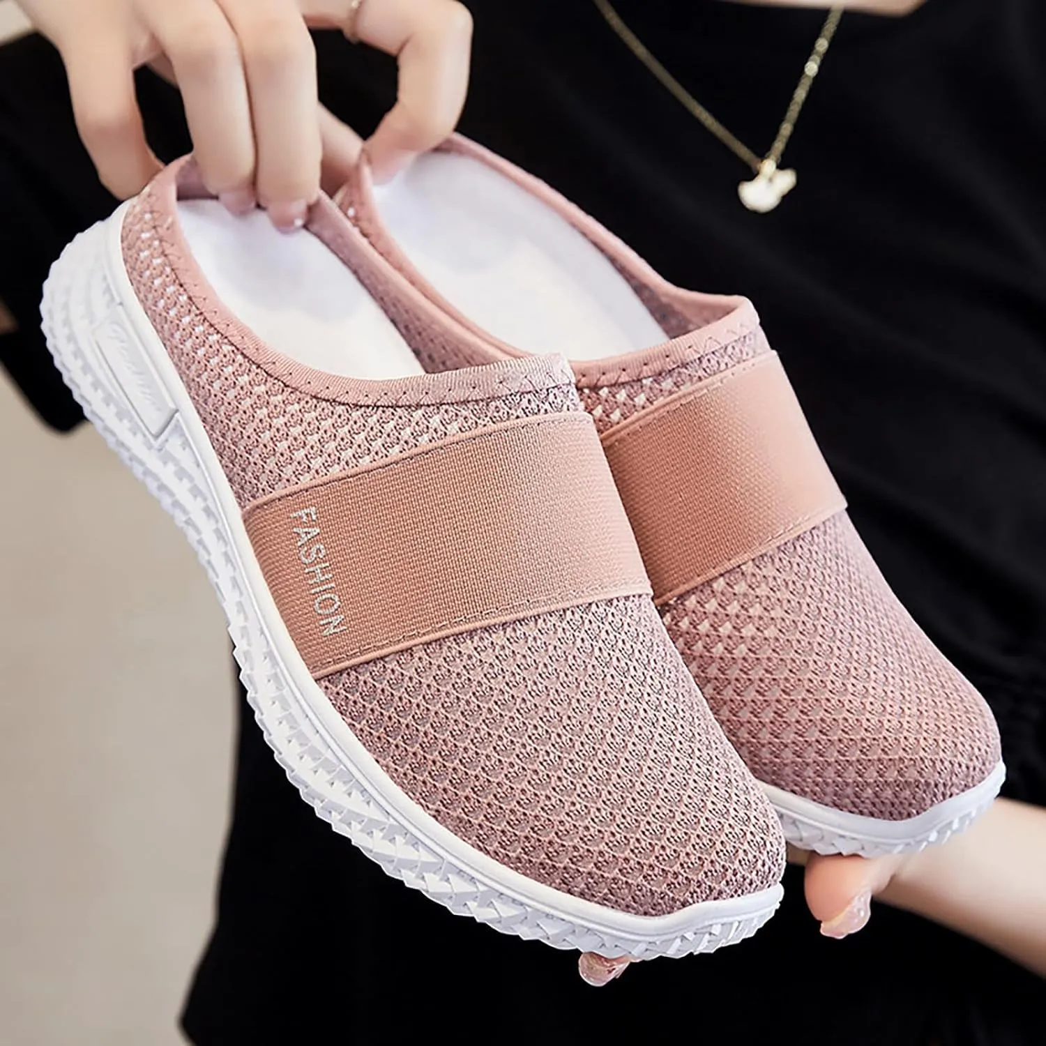 Mmoneyake Slip On Mules for Women Lightweight Open Back Shoes Comfort Walking Shoes Breathable Slippers Closed Toe Slides Backless Low Wedge Slip On Shoe Garden Clogs Shoe