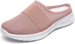 Mmoneyake Slip On Mules for Women Lightweight Open Back Shoes Comfort Walking Shoes Breathable Slippers Closed Toe Slides Backless Low Wedge Slip On Shoe Garden Clogs Shoe