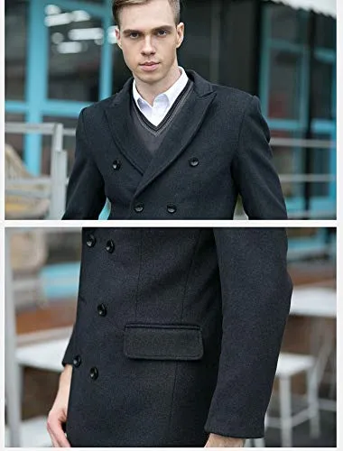 Mordenmiss Men's Premium Double Breasted Woolen Pea Coat Notched Collar Overcoat Dark Gray XL