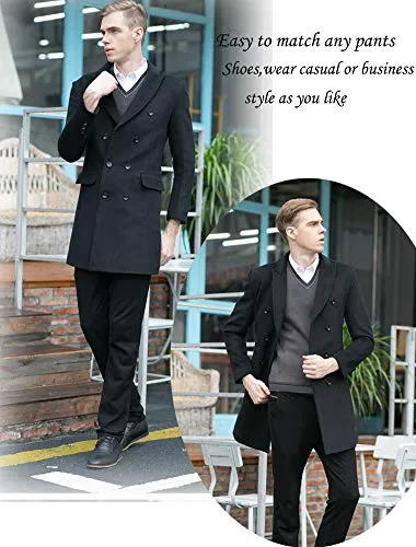 Mordenmiss Men's Premium Double Breasted Woolen Pea Coat Notched Collar Overcoat Dark Gray XL