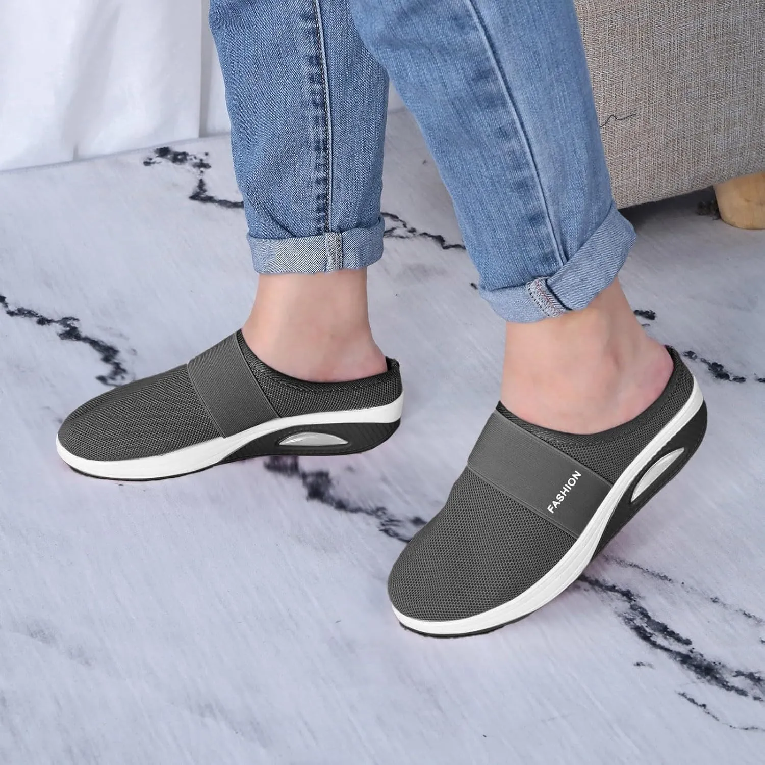 Mules for Women 2025 Slip on Mesh Backless Mule Sneakers Air Cushion Orthopedic Walking Shoes with Arch Support