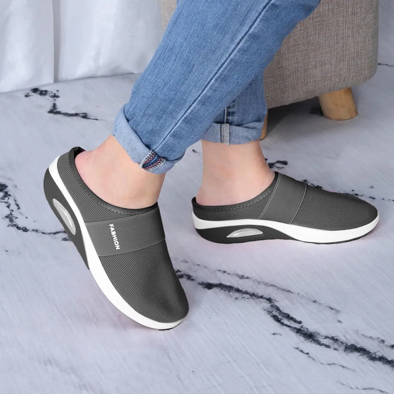 Mules for Women 2025 Slip on Mesh Backless Mule Sneakers Air Cushion Orthopedic Walking Shoes with Arch Support