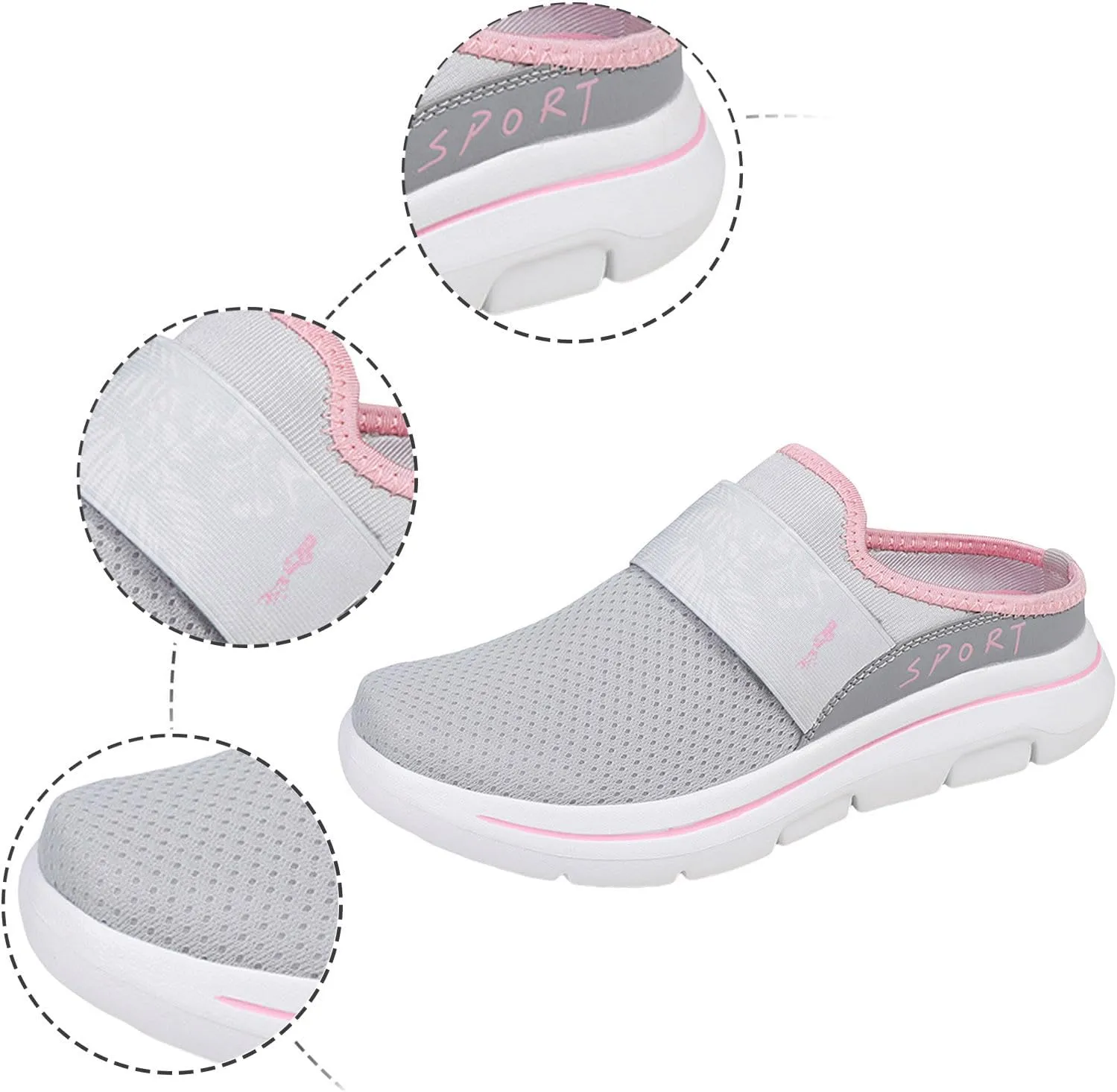 Mules for Women 2025 Slip on Mesh Mule Shoes Sneakers Summer Breathable Closed Toe Walking Shoes with Arch Support