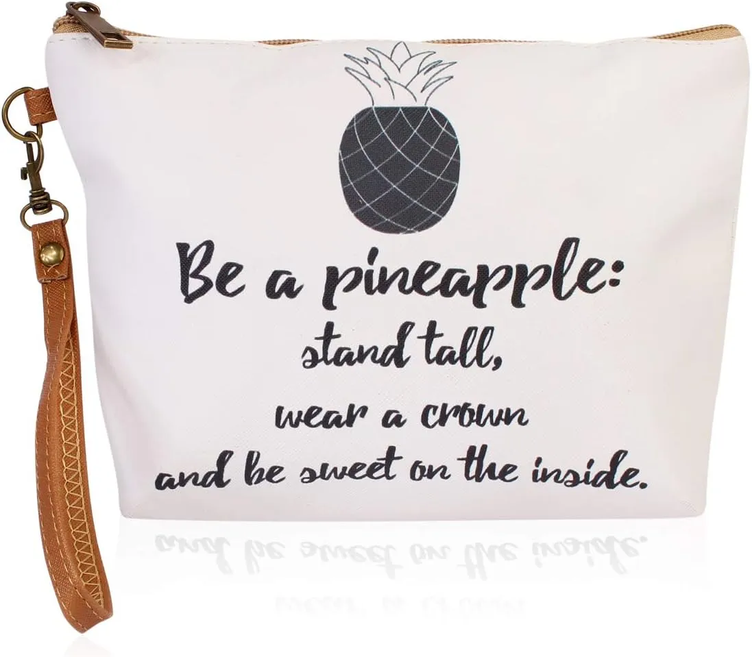 Multifunction Cute Print Travel Cosmetic Pouch Bag - Bridesmaid Gift Makeup Organizer Toiletry Wristlet Purse Inspirational Quote/Skull/Pineapple (Be a Pineapple)